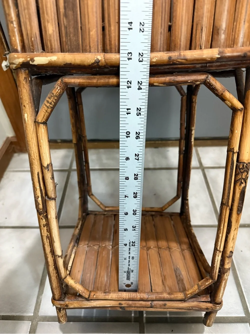 Vintage 1970’s Bamboo Split Reed Tall Planter Stand in Warm Brown